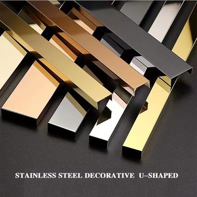 Perfiles de acero inoxidable 304 con revestimiento de color PVD en forma de U de 15 mm para protección decorativa de paredes
