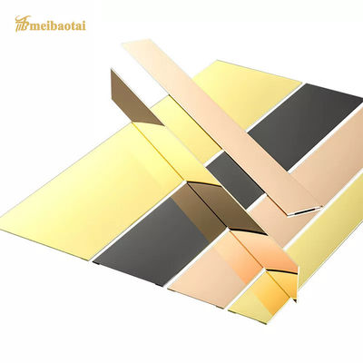 Rodapié de acero inoxidable con espejo dorado de 8 pies de largo, tira plana estándar JIS para trabajos de baldosas decorativas