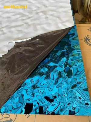 Buen precio Ss304 201 Hoja de acero inoxidable Espejo azul Hoja ondulada de agua Placa de decoración en línea