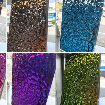 304 acero inoxidable 0,65 mm de espesor espejo de plata acabado de agua ondulado estampado PVD revestido de acero inoxidable hoja