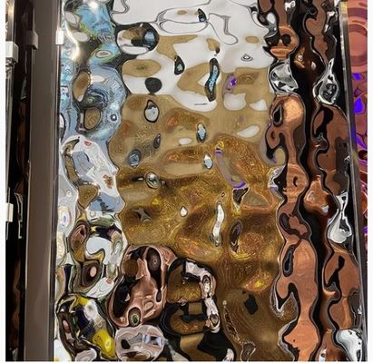 Lámina de acero inoxidable con acabado espejo plateado de 0,65 mm de grosor, estándar ASTM, con diseño de onda de agua para uso decorativo