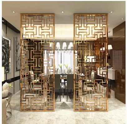 Buen precio Divisor de ambiente decorativo de acero inoxidable con espejo dorado para hotel, salas de estar en línea