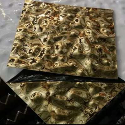 Lámina de acero inoxidable con acabado espejo dorado y efecto onda de agua, de 0.65 mm de grosor y recubrimiento de color PVD para paneles de pared decorativos
