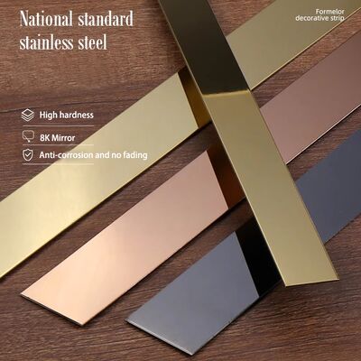 Buen precio Tira de moldura de acero inoxidable con espejo dorado/negro/oro rosa, autoadhesiva en línea