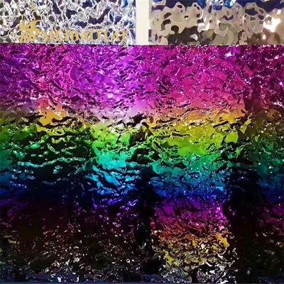 PVD Arco iris recubierto de 0,65 mm de espesor hoja de acero inoxidable de onda de agua para decoración de paredes de cocina