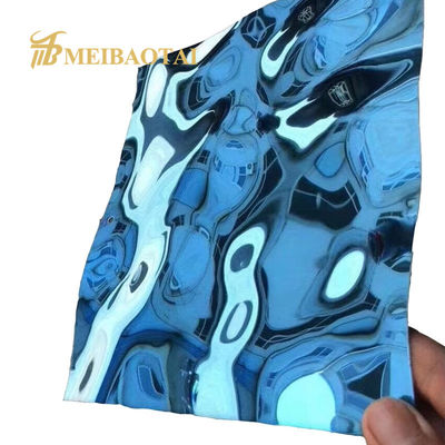 Buen precio 0.55mm espesor azul PVD recubierto 304 acero inoxidable de agua ondulado hoja decorativa en línea
