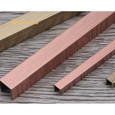Borde de azulejo de acero inoxidable en forma de U cepillado de bronce rosa
