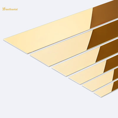 Ribete de baldosa de acero inoxidable SS304 con acabado espejo de 0,55 mm de grosor y recubrimiento PVD dorado para bordes de paredes y suelos