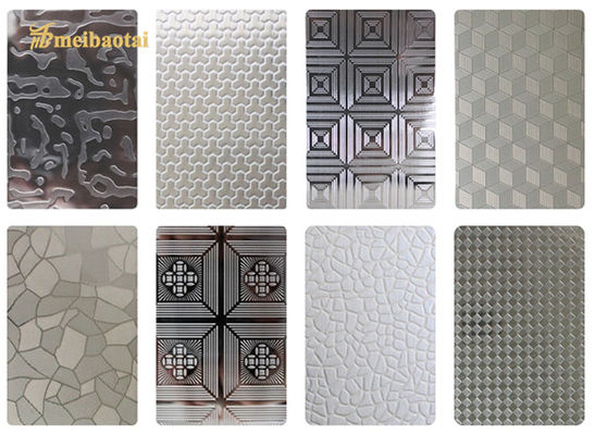 Buen precio SS304 201 los 4*8FT grabó en relieve la placa inoxidable grabada al agua fuerte de la decoración de la hoja de acero en línea